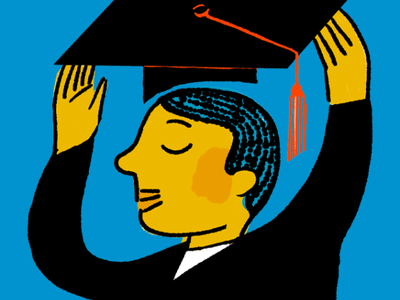 Illustration of a person putting on a graduation cap