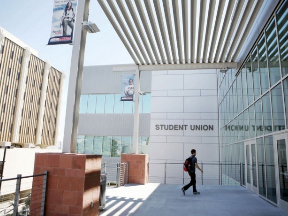 A student walks into the Student Union at the University of Nevada, Las Vegas (UNLV) in Las Vegas, Nevada (Ronda Churchill/Bloomberg News)