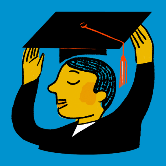 Illustration of a person putting on a graduation cap