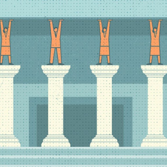 Illustration of structural pillars with a person on each pillar, representing support