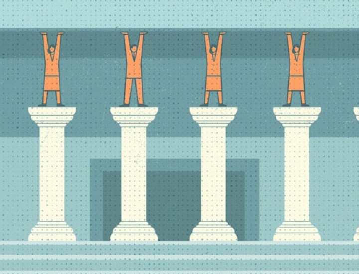 Illustration of structural pillars with a person on each pillar, representing support